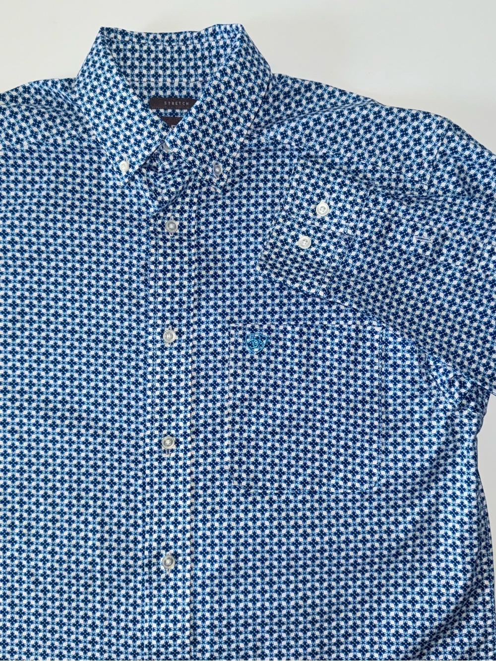 Ariat Button Down Shirt Men's S Blue Geometric Performance Stretch